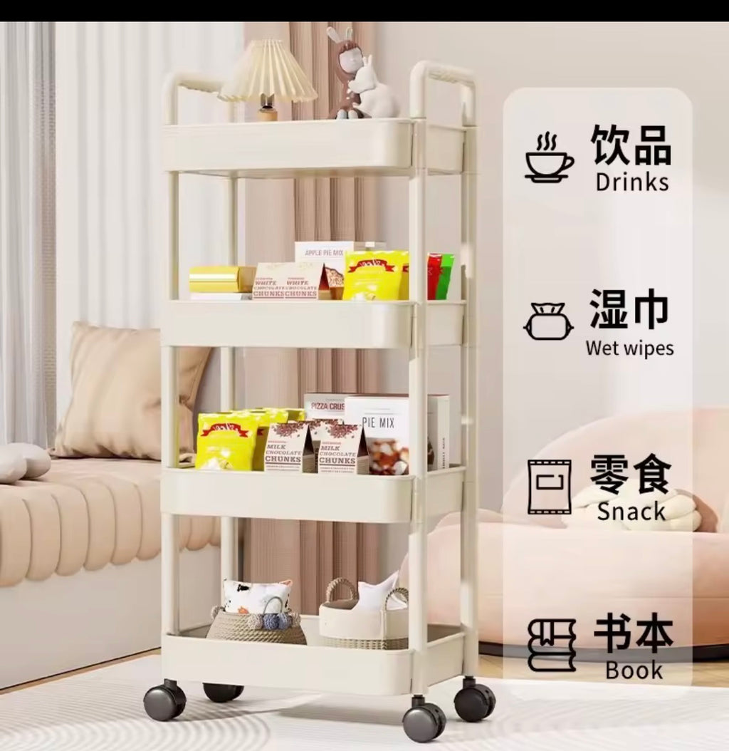 Rolling Cart with Handle and Storage Shelf — Freestanding, Multi-Tier Storage for Kitchen, Bathroom, Snacks, and Toiletries