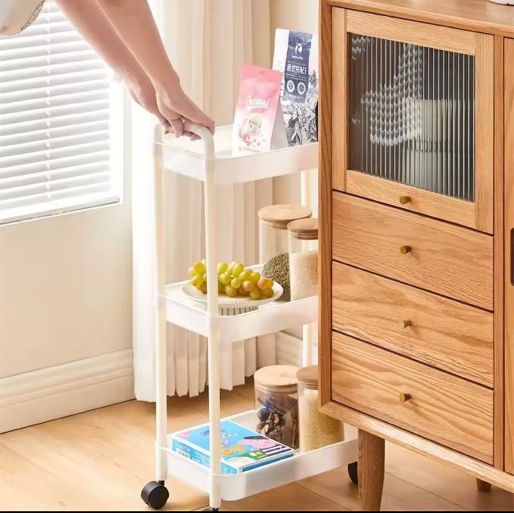 Rolling Cart with Handle and Storage Shelf — Freestanding, Multi-Tier Storage for Kitchen, Bathroom, Snacks, and Toiletries