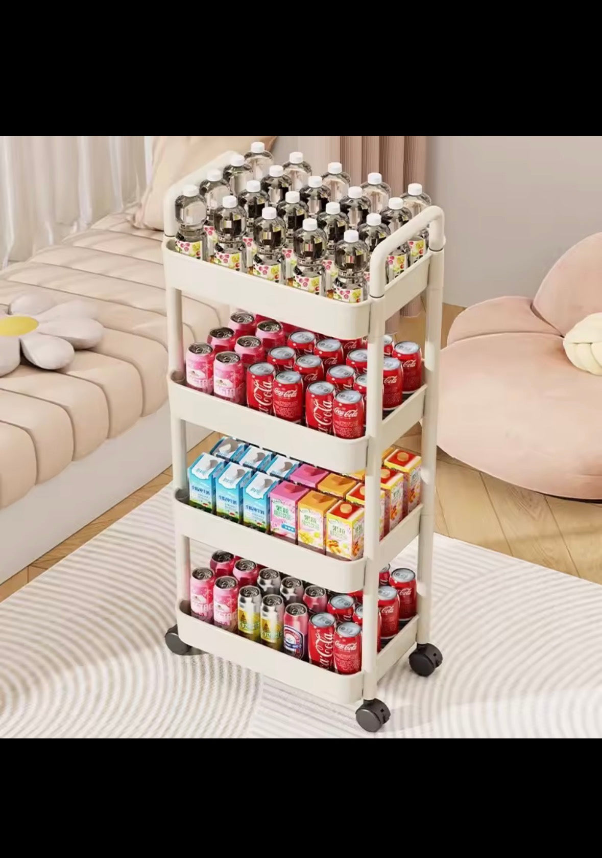 Rolling Cart with Handle and Storage Shelf — Freestanding, Multi-Tier Storage for Kitchen, Bathroom, Snacks, and Toiletries